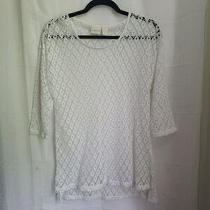 Chico's White Lace Pullover 3/4 Sleeves Blouse Top Sheer Women's Size US M